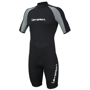 Lemorecn-men's-black-gray-3mm-neoprene-shorty-wetsuits