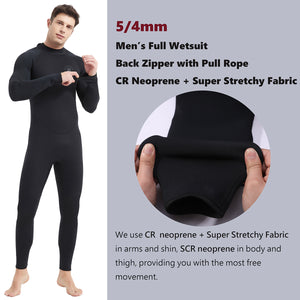 Lemorecn Ultra Stretch 5mm Men's CR Neoprene Wetsuit Full Body Diving Snorkeling