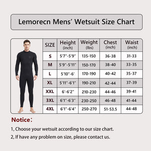 Lemorecn Ultra Stretch 5mm Men's CR Neoprene Wetsuit Full Body Diving Snorkeling